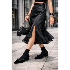 Fabio Rusconi Black Velvet Bow Ballet Flats Pointed Toe Low Heel Italy EU 38